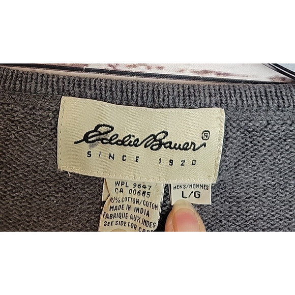 Eddie Bauer Gray V-Neck Knit Long Sleeve Pullover Sweater Men's Size Large - Picture 3 of 7